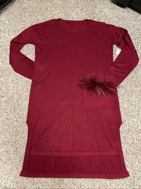 Wine Long Sleeve Sweater Dress with real Fur open Pocket Accent - nwt